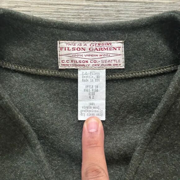 Vintage CC Filson Olive Green Style 20 Mackinaw Wool Vest Size 42 - Picture 2 of 4